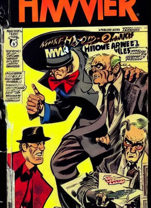 Image similar to an old fashioned vintage hwh comic book cover, will eisner, joe kubert, 1 9 6 8, dramatic, noir, creepy, surreal, weird, incredible, photo real