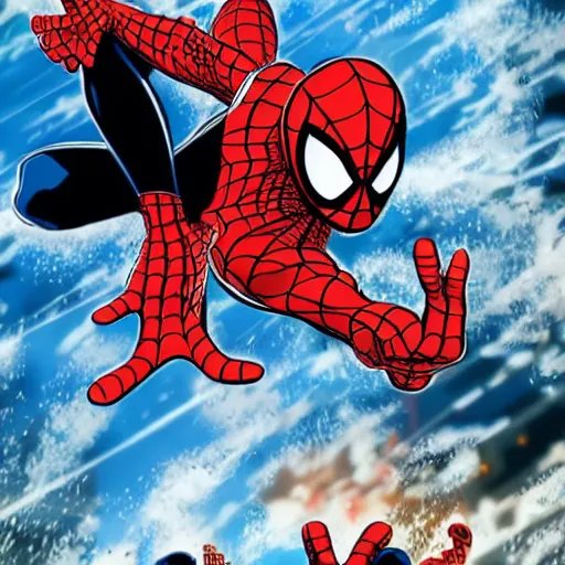 Image similar to spiderman in the style of one piece