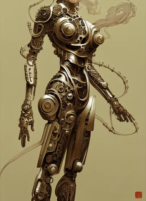Image similar to organic cyborg, ming dynasty porcelain, diffuse lighting, fantasy, intricate, elegant, highly detailed, lifelike, photorealistic, digital painting, artstation, illustration, concept art, smooth, sharp focus, art by John Collier and Albert Aublet and Krenz Cushart and Artem Demura and Alphonse Mucha