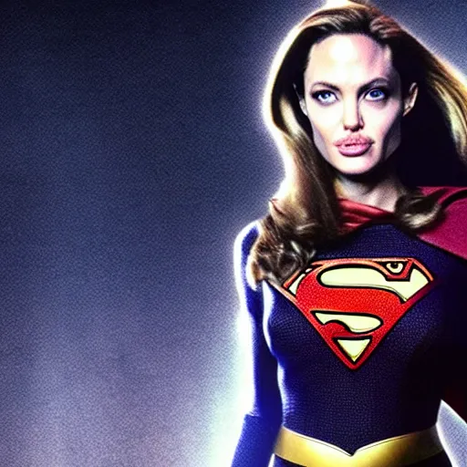 Image similar to an amazing award winning photo of angelina jolie as supergirl