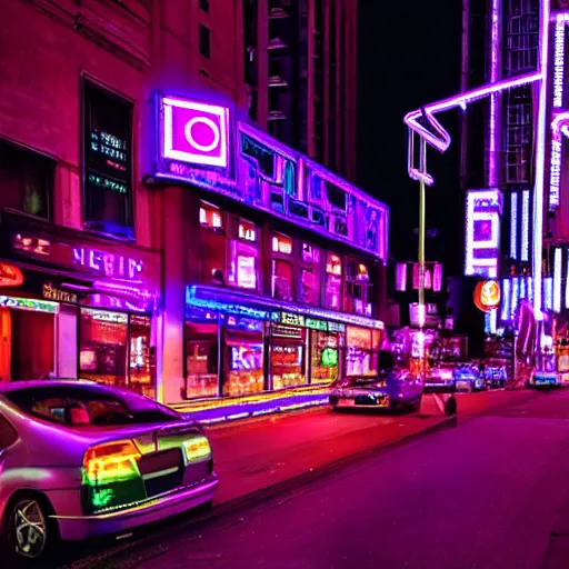 Prompt: neon purple blinking lights on a neon city