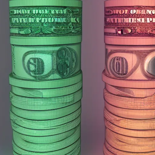 Image similar to 3D rendered money stack, chromatic material, translucent, high details, 8k, sharp, realistic