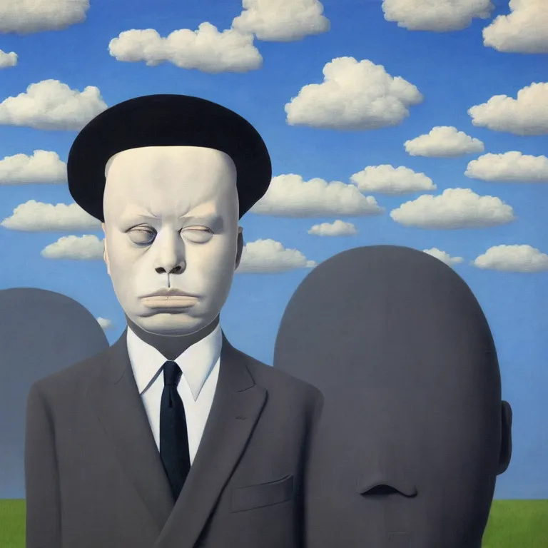 Prompt: portrait of a faceless cloud - head man in a suit, clouds in the background, by rene magritte, detailed painting, distance, middle centered, hd, hq, high resolution, high detail, 4 k, 8 k