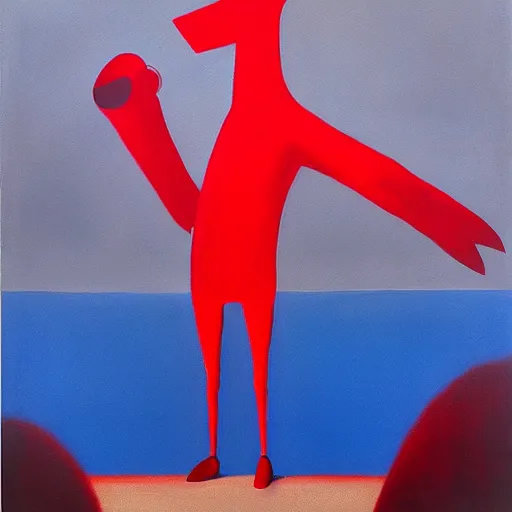 Prompt: yves tanguy painting. large red bear on a street in new york city