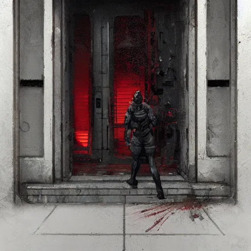 Image similar to door, entrance, cyberpunk city, painted by raymond swanland, painted by greg rutkowski, painted by jeremy mann, painted by igor kieryluk, trending on artstation