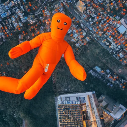 Image similar to photo of a giant orange colored glowing humanoid of one thousand feet of height