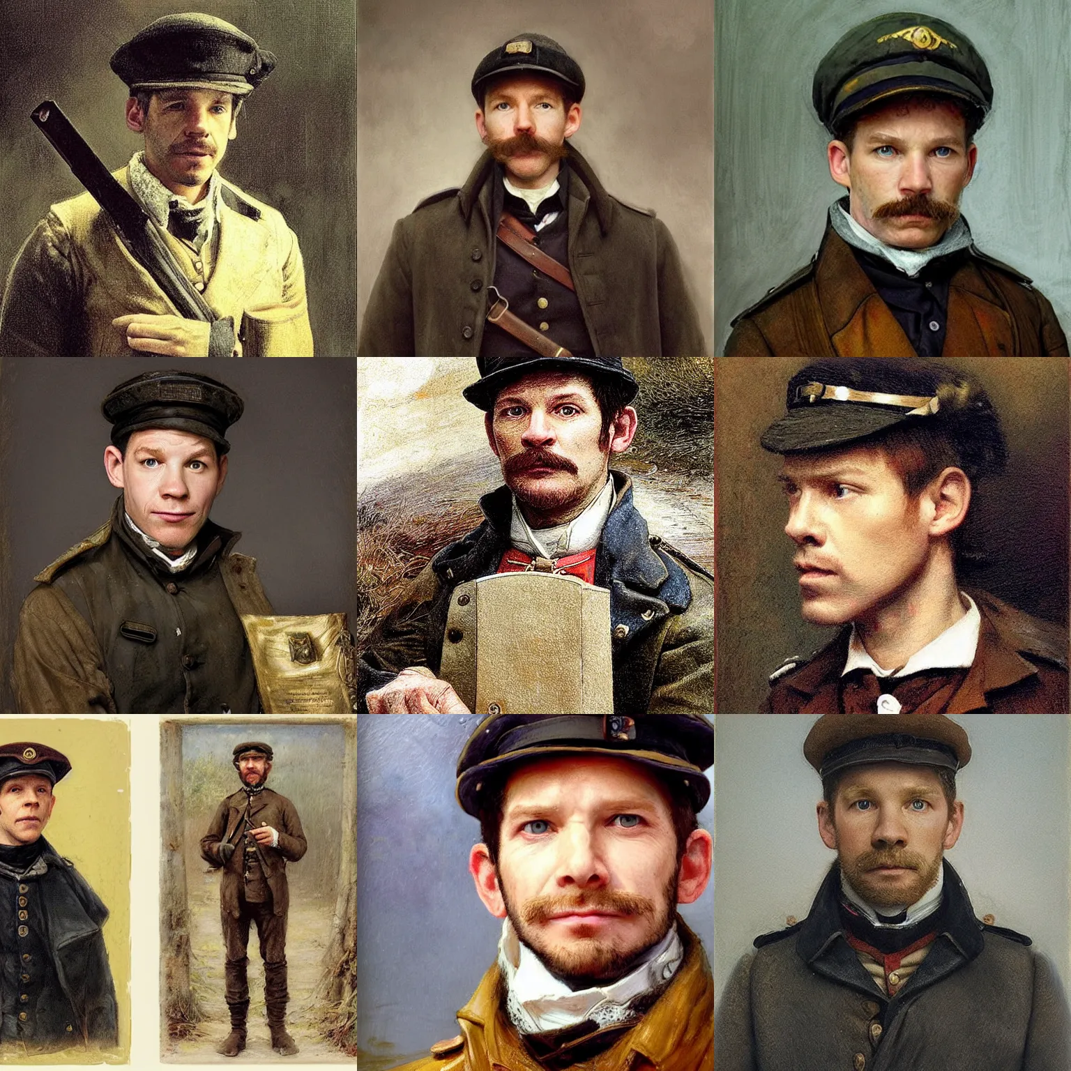 Prompt: thirty years old Lee Evans as a ((sad)) 19th century, eastern european postman. detailed, soft focus, interesting lights, realistic, hyperdetailed, oil canvas, character concept art by Munkácsy Mihály, Hollósy Simon, Csók István, John Everett Millais, Henry Meynell Rheam, and da Vinci