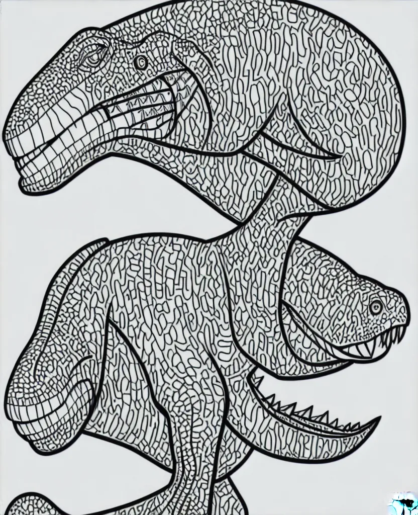 Prompt: trex dinosaur, symmetrical, accurate, simple clean lines, coloring book, graphic art, line art, vector art, by martina matteucci, pavel shvedov, peter lundqvist, diane ramic, artstation