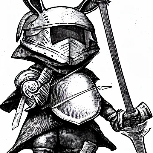 Image similar to anthropomorphic cute bunny knight character, holding a sword