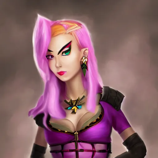 Image similar to jinx from league of legends portrait, cinematic