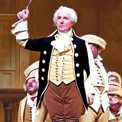 Prompt: a photo of James Monroe Igelhart dressed as John Adams in Hamilton musical,