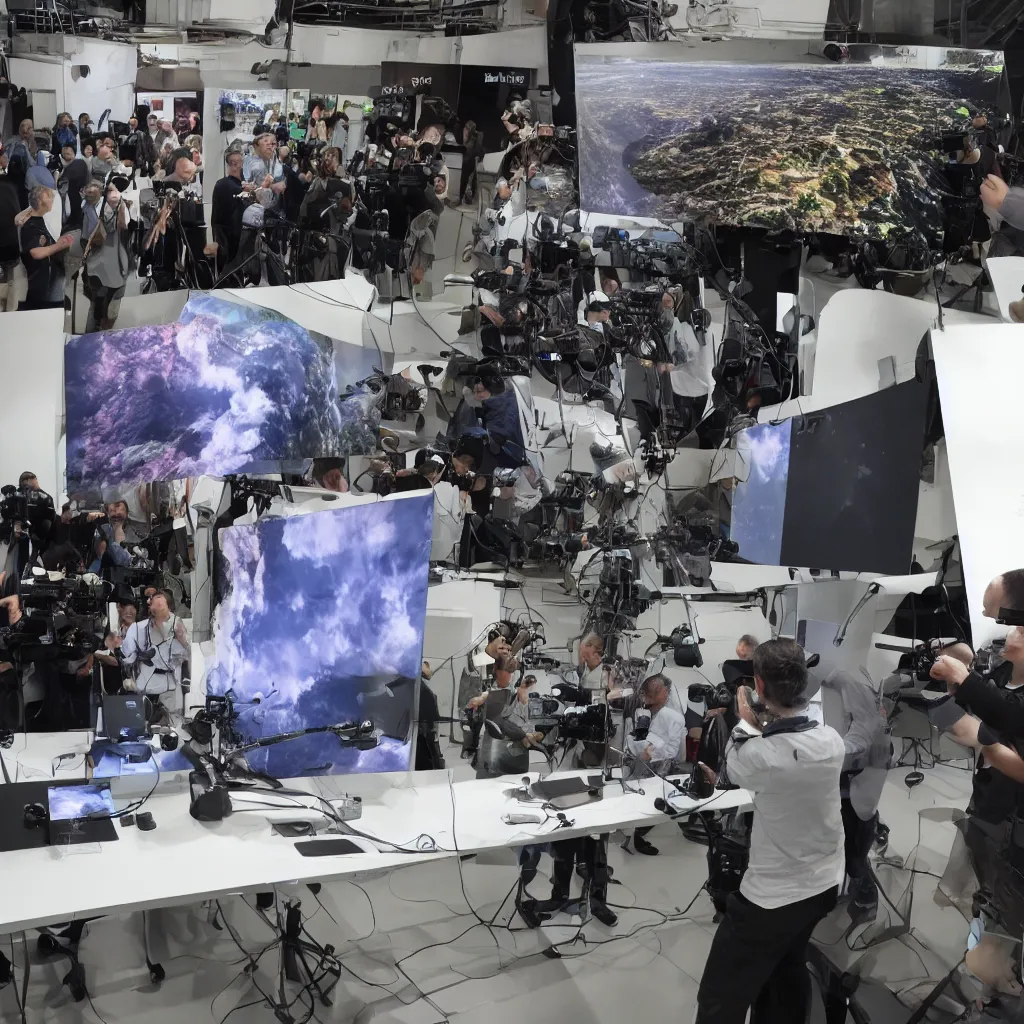 Prompt: the very first powerful AGI being shown to the public with its code of life being broadcasted as open-source, 4k wide lenses photograph, depth of field, 3D