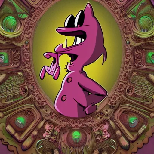 Prompt: courage the cowardly dog, highly accurate, deep aesthetic, 8 k, highly ornate intricate details, cinematic lighting, trending on artstation,