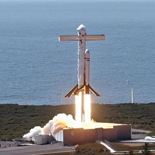 Image similar to spacex launching jesus christ cross