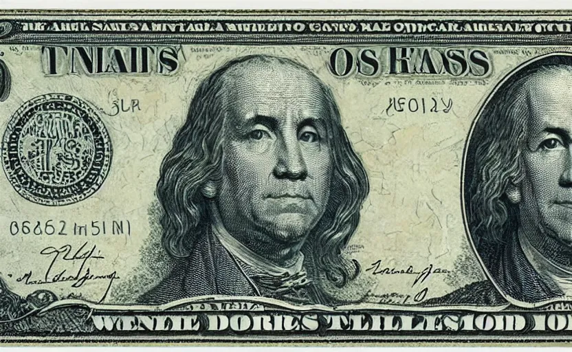 Image similar to rectangular photograph of four dollar u. s. currency note featuring bob ross