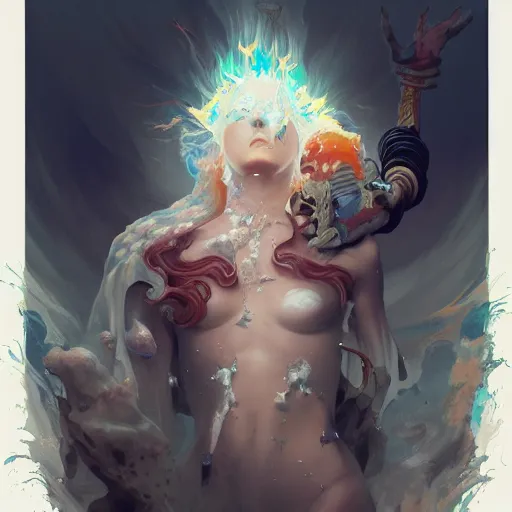 Image similar to god covered in bleach, with rhinestone eyes, covered in paralytic dreams, future pixels, illustration trending on artstation, anime. by peter mohrbacher and artgerm and greg rutkowski and studio trigger and ilya kuvshinov. high quality, stunning, intricate detailed character. 8 k