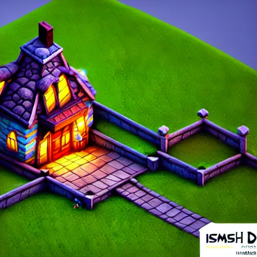 Image similar to Isometric 3D Fantasy Cute House, Smoth 3D Illustration, soft render, Servando Lupini, handpaint texture, Blender, 3DCoat