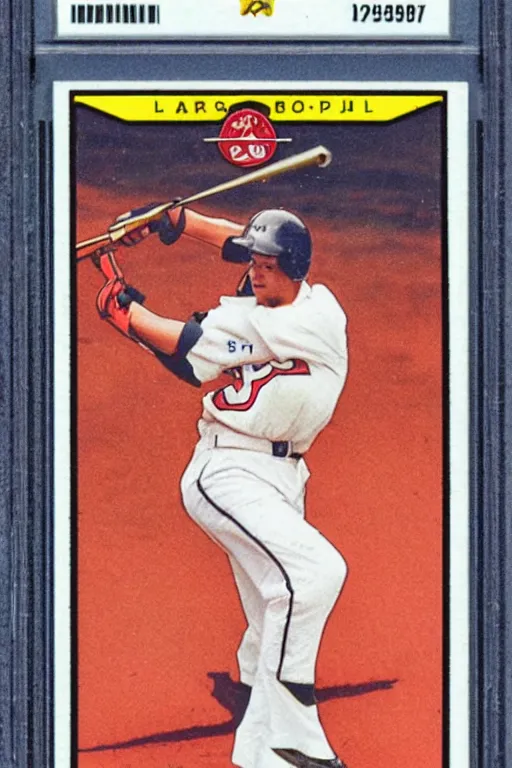 Image similar to baseball card of a player firing a laser blast out of a sci - fi rifle