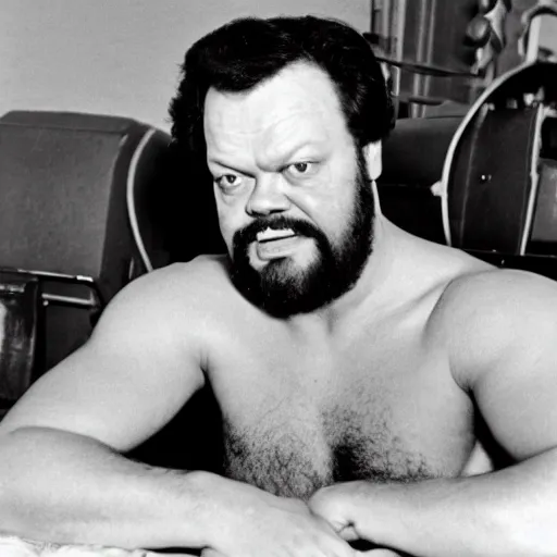 Prompt: muscular orson welles in 1 9 8 3