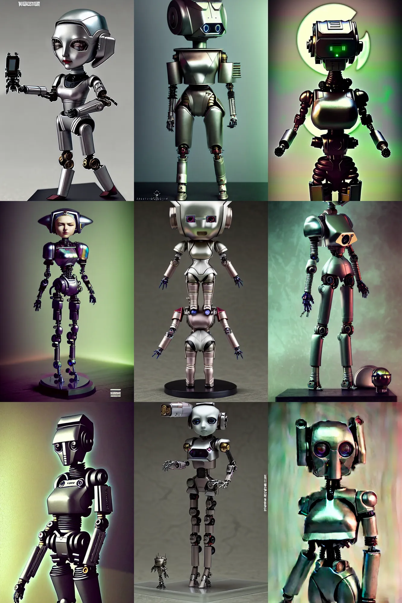 Prompt: fullbody or portrait, simple futurist cyborg empress, nendoroid, warhammer 4 0 k, perfect future, award winning art by santiago caruso, iridescent color palette, beautiful face, by wlop and karol bak and bouguereau and viktoria gavrilenko, 1 9 5 0 s retro future robot android. muted colors