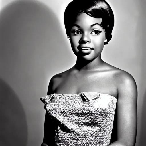 Image similar to black and white photo of a beautiful and elegant 1 9 6 5 young black actress