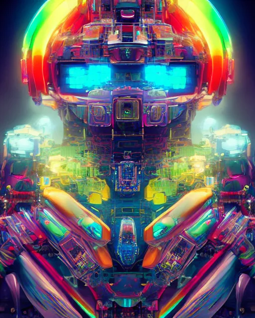 Image similar to portrait of cute cyber - anime rainbow - parrot - mecha, intricate abstract. intricate artwork, by tooth wu, wlop, beeple, dan mumford. concept art, octane render, trending on artstation, greg rutkowski very coherent symmetrical artwork. cinematic, key art, hyper realism, high detail, octane render, 8 k, iridescent accents