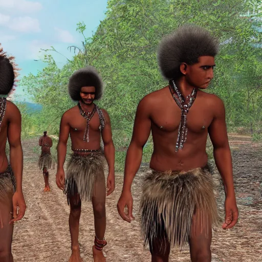 Image similar to detailed 4 k photorealistic papuan tribe walk in detailed new york