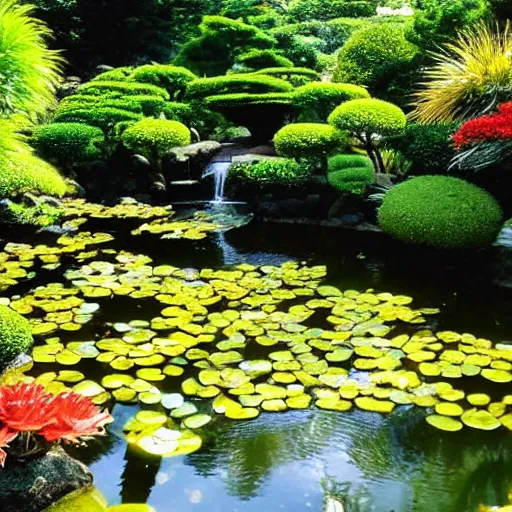 Image similar to photo of a koi pond in a Japanese garden, beautiful, high detail, golden ratio, amazing,