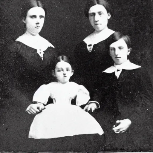 Prompt: a ghost captured in a 1 8 0 0 s family portrait, historical photograph