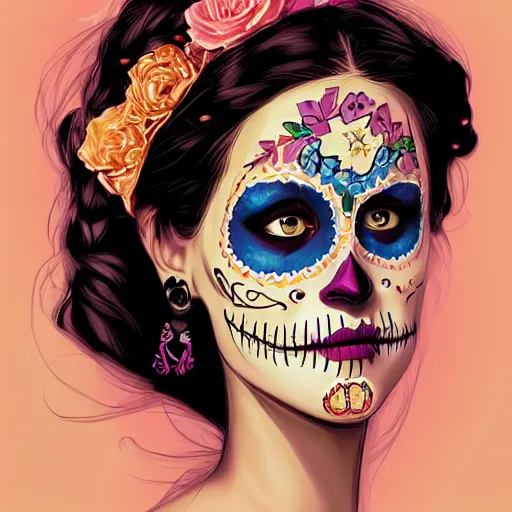 Image similar to portrait, day of the dead girl by petros afshar, hyper real, laurie greasley, jc leyendecker and singer sargent