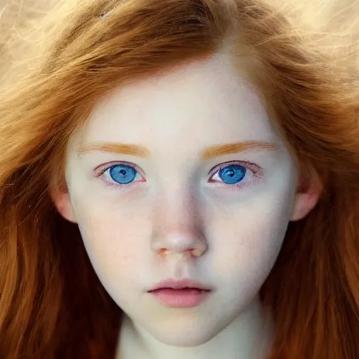 Image similar to a photorealistic!! portrait!! of a beautiful ginger girl with beautiful eyes looking at the camera