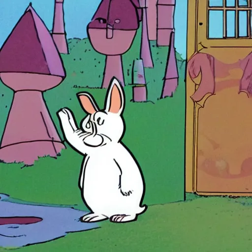 Image similar to A rabbit in Moomins 90s tv show