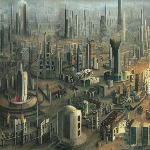 Image similar to a futuristic city painted by bosch.