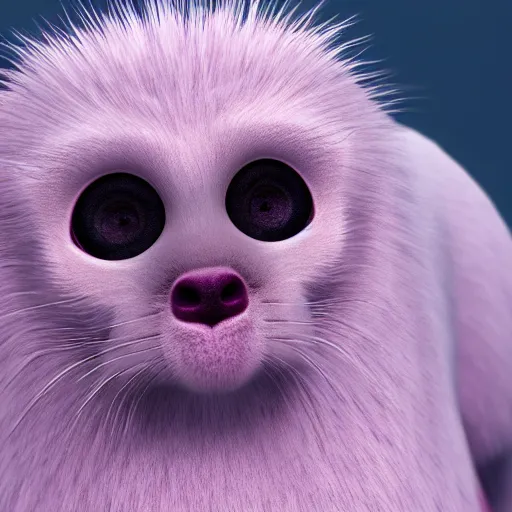 Image similar to white mink with nimbus of pink bacteria around the neck, unreal engine, starring at camera, matte background, high symmetry, 8k