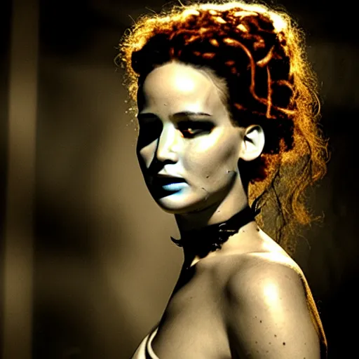 Image similar to jennifer lawrence as the bride of frankenstein, relistic,