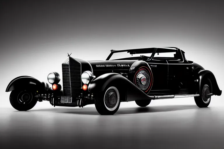 Image similar to cyberpunk version of a 1 9 3 0 cadillac v - 1 6