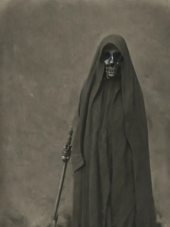 Image similar to portrait of faceless grim reaper, ww1 photo, grainy, high detail, high resolution,