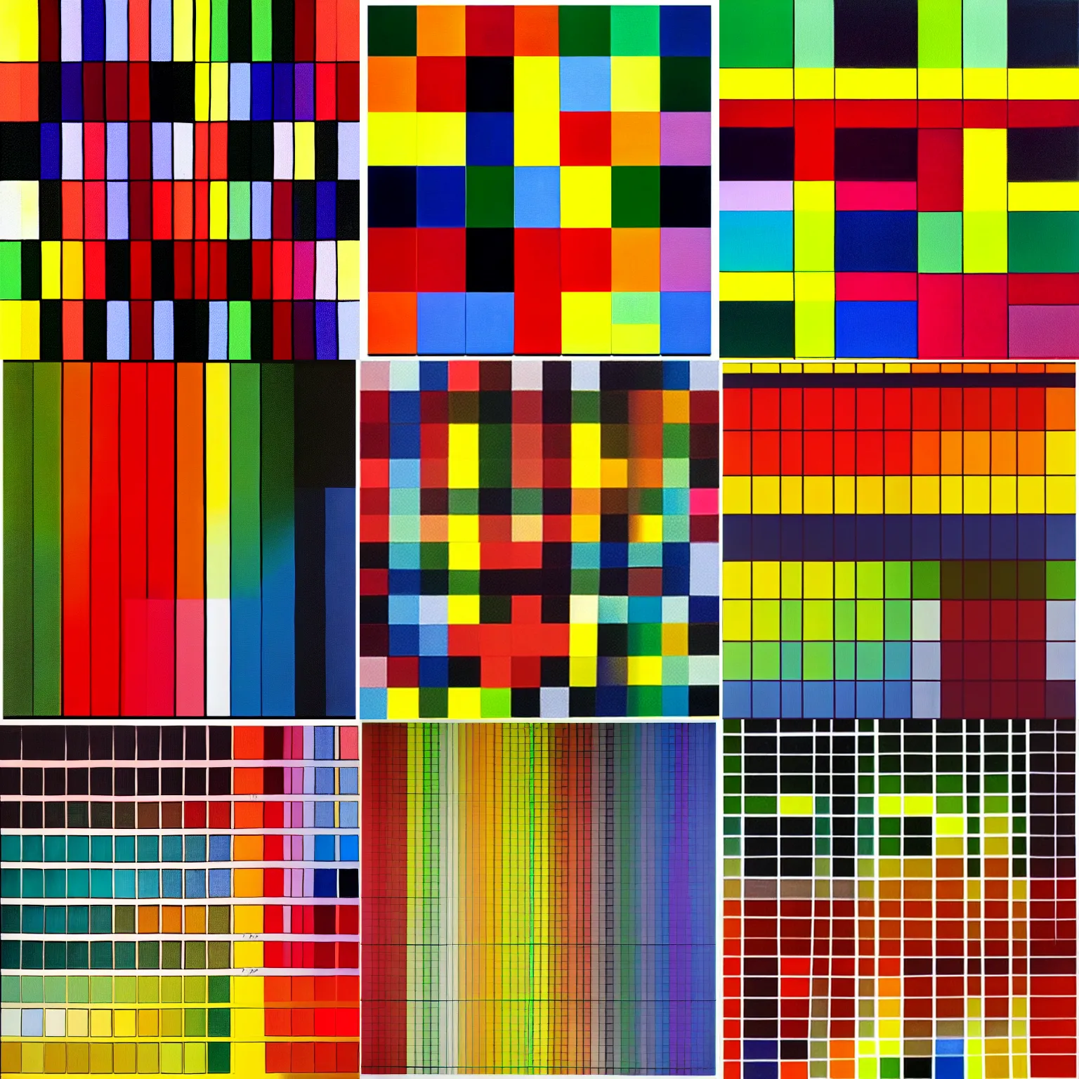 Prompt: a painting of a grid of 1 0 2 4 coloured squares, color chart, by gerhard richter and elsworth kelly, abstract, geometric, sharp focus, highly detailed, 8 k, hd