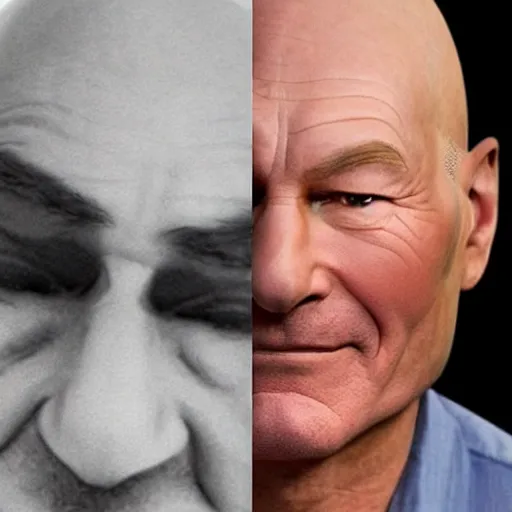 Prompt: patrick stewart as krillin photograph