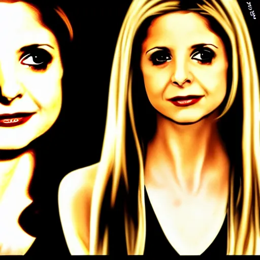 Prompt: sarah michelle gellar, buffy the vampire slayer digital art, in the style of jo chen