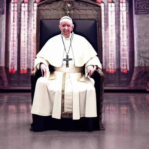 Image similar to sitting in big chair is pope benedict as chancelor palpatine in star wars episode 3, 8 k resolution, cinematic lighting, anatomically correct