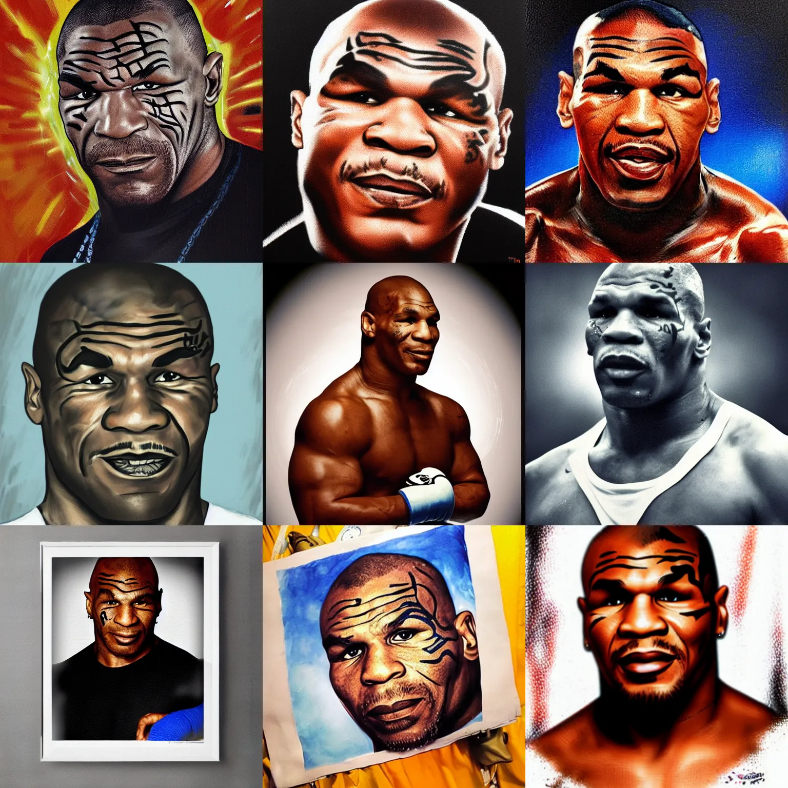 Prompt: Mike Tyson portrait with poor image quality