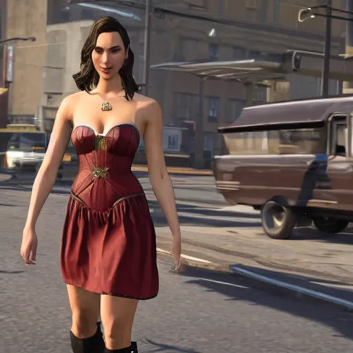 Image similar to Gal Gadot wearing a dirndl in GTA V.