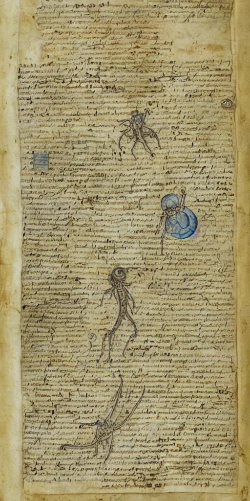 Image similar to a page of the Voynich Manuscript depicting an alien form.