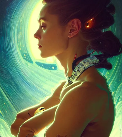 Image similar to psychoslayer, woman astronaut, intricate abstract. being entered by machine, portrait, highly detailed, deep focus, elegant, illuminated, elegant, highly detailed, digital painting, artstation, concept art, smooth, sharp focus, illustration, art by artgerm and greg rutkowski and alphonse mucha