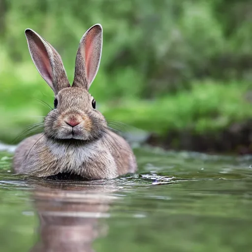 Prompt: a rabbit kayaking in a small stream, 4k photorealistic