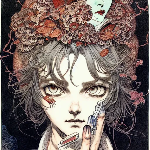 Image similar to prompt: Portrait painted in Frank frazzeta style drawn by Vania Zouravliov and Takato Yamamoto, inspired by Fables, intricate acrylic gouache painting, high detail, sharp high detail, manga and anime 2000