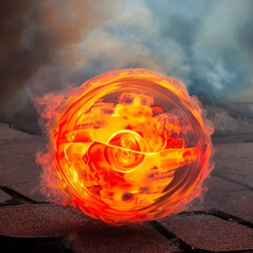 Image similar to soap bubble covered in fire flames, centered, symmetrical