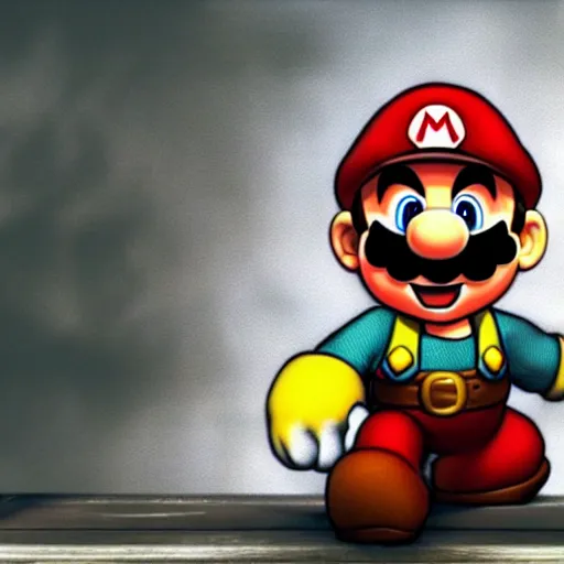 Image similar to screenshot of super mario in metal gear solid, playstation graphics, ps1, pixels