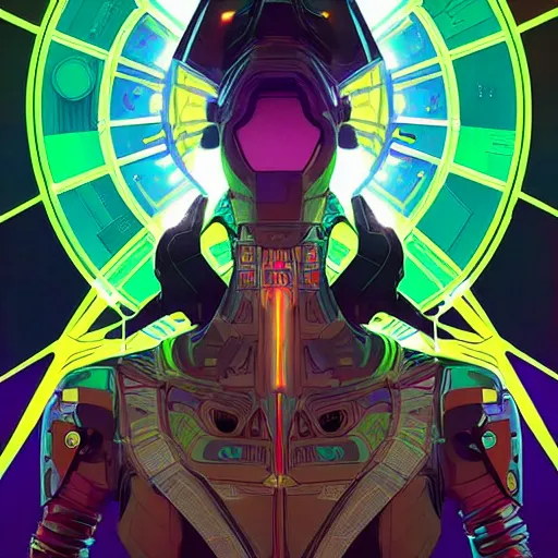 Prompt: symmetry! abstract futuristic robotic, psychedelic background, apex legends, epic lighting, illustration black outlining, ultra detailed, art by artgerm and greg rutkowski and alphonse mucha